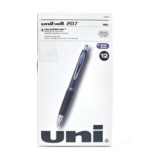 Uni-Ball 207 Retractable Gel Pens Medium Point 0.7mm Blue 12 Pack Super Ink
